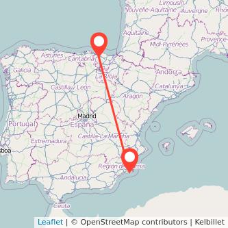 Mapa del viaje Cartagena Bilbao en bus