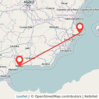 Mapa del viaje Calpe Málaga en bus