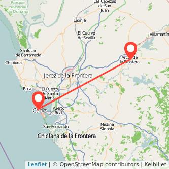 Mapa del viaje Cádiz Arcos de la Frontera en bus