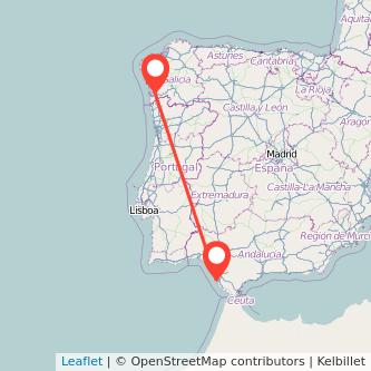 Mapa del viaje Cádiz Vigo en tren