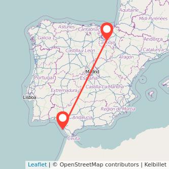Mapa del viaje Cádiz Logroño en tren