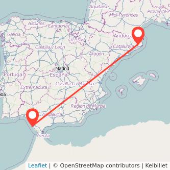 Mapa del viaje Cádiz Girona en tren