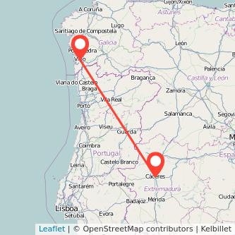 Mapa del viaje Cáceres Vigo en tren