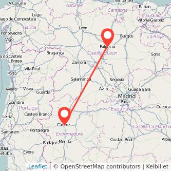 Mapa del viaje Cáceres Palencia en bus