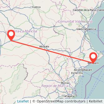 Mapa del viaje Benidorm Tomelloso en bus