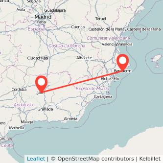 Mapa del viaje Benidorm Jaén en bus
