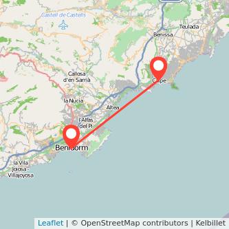 Mapa del viaje Benidorm Calpe en bus