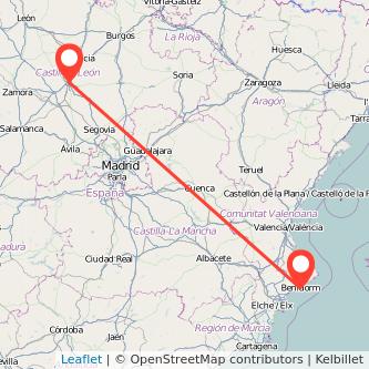 Mapa del viaje Benidorm Valladolid en bus