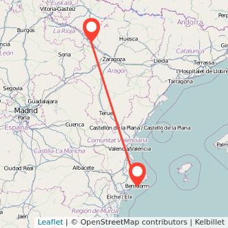 Mapa del viaje Benidorm Tudela en bus