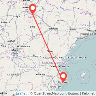 Mapa del viaje Benidorm Logroño en bus