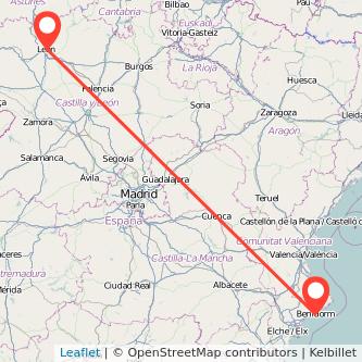 Mapa del viaje Benidorm León en bus