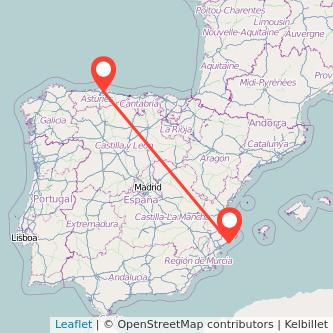 Mapa del viaje Benidorm Gijón en bus