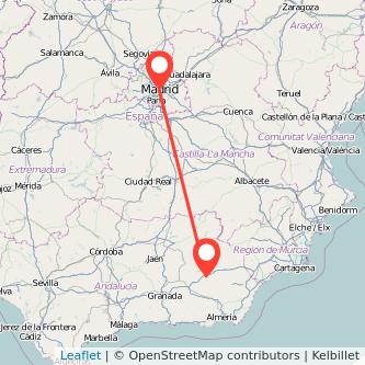 Mapa del viaje Baza Madrid en bus