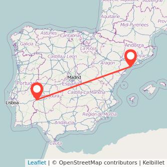 Mapa del viaje Badajoz Tarragona en tren