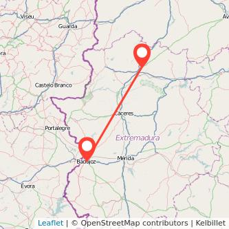 Mapa del viaje Badajoz Plasencia en tren