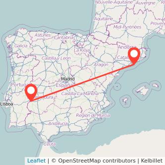 Mapa del viaje Badajoz Barcelona en tren