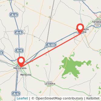 Mapa del viaje Argamasilla de Alba Manzanares en bus