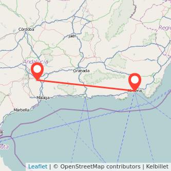 Mapa del viaje Antequera Almería en tren