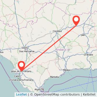 Mapa del viaje Andújar Jerez de la Frontera en bus