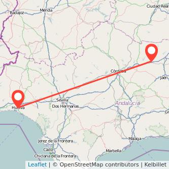 Mapa del viaje Andújar Huelva en bus