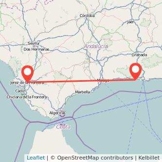 Mapa del viaje Almuñécar Jerez de la Frontera en bus