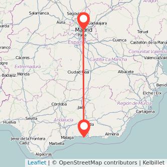 Mapa del viaje Almuñécar Madrid en bus