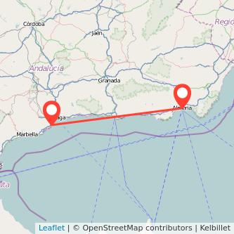 Mapa del viaje Almería Torremolinos en bus