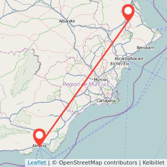 Mapa del viaje Almería Xàtiva en tren