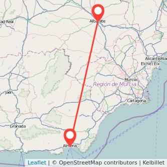Mapa del viaje Almería Albacete en tren