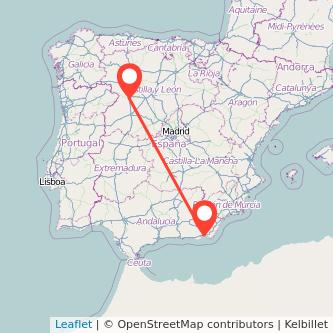 Mapa del viaje Almería Zamora en bus