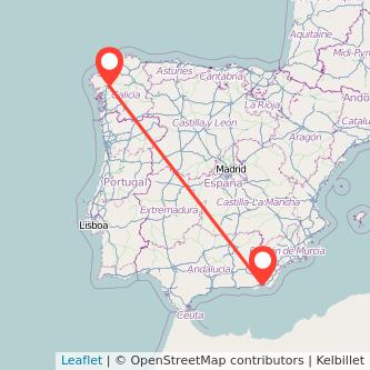 Mapa del viaje Almería Santiago de Compostela en tren