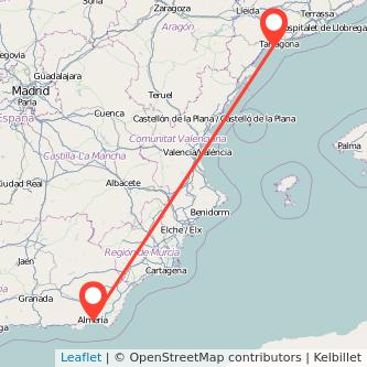 Mapa del viaje Almería Salou - Port Aventura en tren