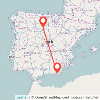 Mapa del viaje Almería Palencia en tren