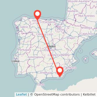 Mapa del viaje Almería Oviedo en tren