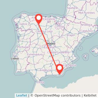 Mapa del viaje Almería León en tren