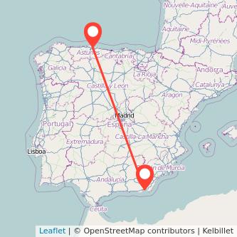 Mapa del viaje Almería Gijón en tren