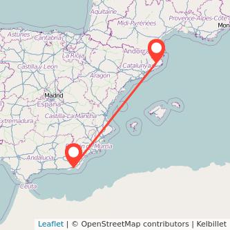 Mapa del viaje Almería Girona en tren