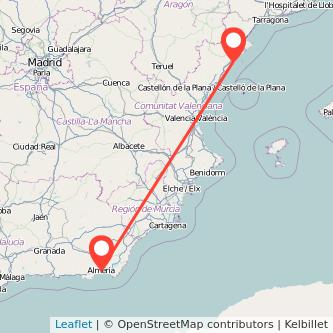 Mapa del viaje Almería Benicarló en tren