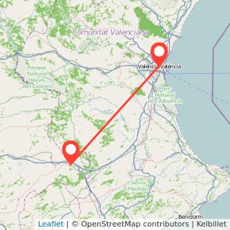 Mapa del viaje Almansa Valencia en tren