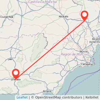 Mapa del viaje Almansa Granada en tren