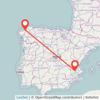 Mapa del viaje Almansa A Coruña en tren