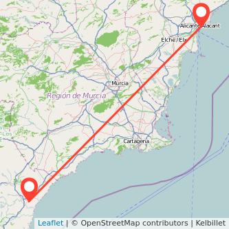 Mapa del viaje Alicante Vera en bus