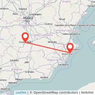 Mapa del viaje Alicante Ciudad Real en tren