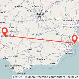 Mapa del viaje Alicante Badajoz en bus