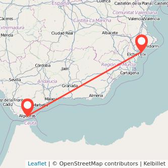 Mapa del viaje Alicante Algeciras en bus