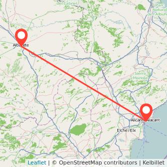 Mapa del viaje Alicante Albacete en tren