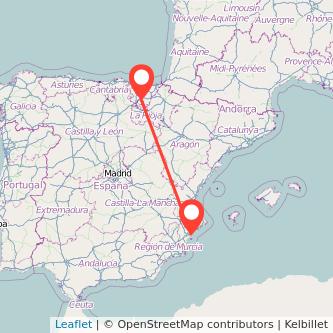 Mapa del viaje Alicante Vitoria-Gasteiz en bus