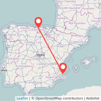 Mapa del viaje Alicante Torrelavega en tren