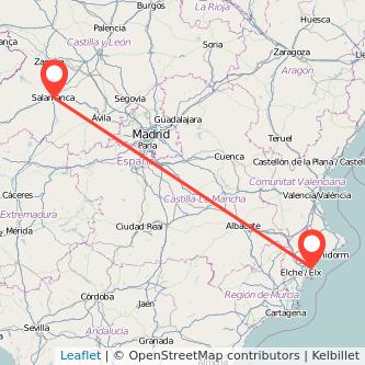 Mapa del viaje Alicante Salamanca en tren