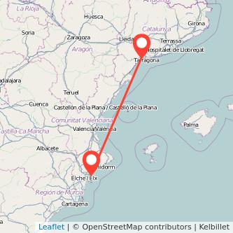 Mapa del viaje Alicante Reus en tren